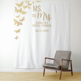 Frau Gold Butterflies Chic White Bridal Hintergrun Wandteppich