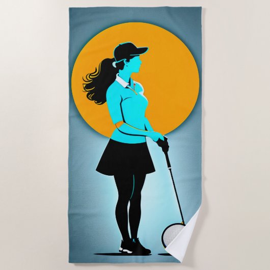 Frau Golfer Design Cotton Beach Handtuch (Vorderseite)