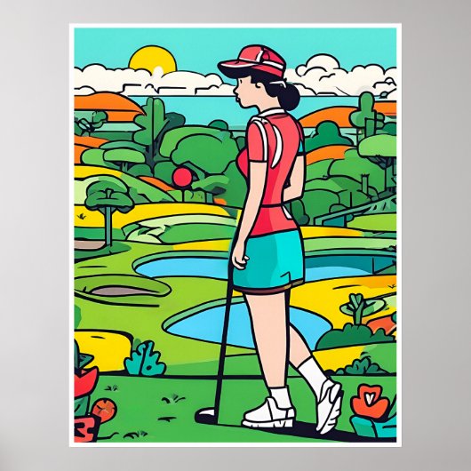 Frau Golfer - Golfer Art Print Poster (Vorne)
