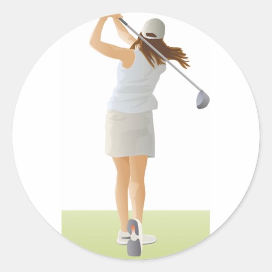 Frau Golfer Runder Aufkleber (Vorderseite)