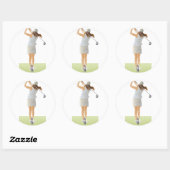 Frau Golfer Runder Aufkleber (Blatt)
