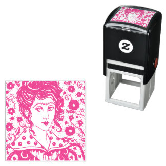 FRAU, GOTHISCHES PORTRAIT, FOLK ART, BLUME & VINES PERMASTEMPEL