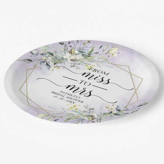 Frau Greenery Geometric Brautparty Pappteller (Schrägansicht)