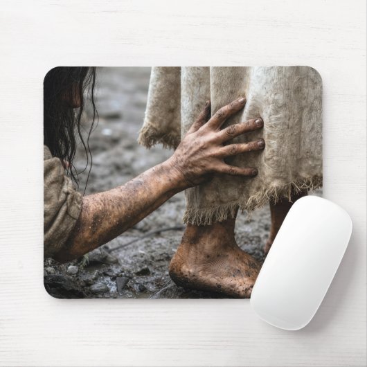 Frau greift nach Jesu Gewand Mousepad (Mit Mouse)