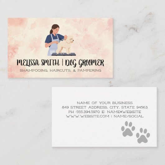 Frau Groomer schneidet Hunde Visitenkarte (Vorne/Hinten)