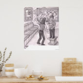 Frau hält ein großes Fischernetz über einem stehen Poster (Küche)