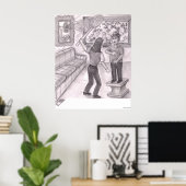 Frau hält ein großes Fischernetz über einem stehen Poster (Heimbüro)