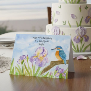 Frau Happy February Geburtstag Eisvogel mit Iris Karte