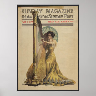 Frau, Harfe spielen, Zeitschrift Cover 1908 Poster