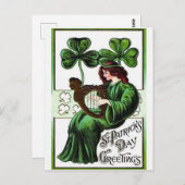 Frau Harp of Erin Kleeblatt, St Patrick's Day Postkarte (Vorne/Hinten)