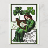 Frau Harp of Erin Kleeblatt, St Patrick's Day Postkarte (Vorderseite)