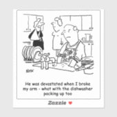 Frau hat gebrochenen Arm Mann muss Geschirr wasche Aufkleber (Blatt)