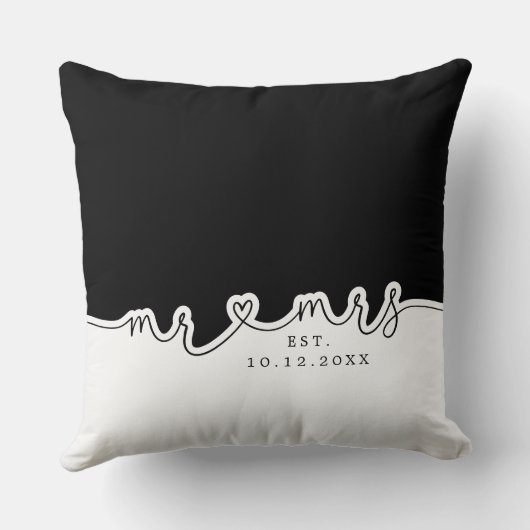 Frau Heart Script Schwarz-weiß Wedding Pillow Kissen (Rückseite)
