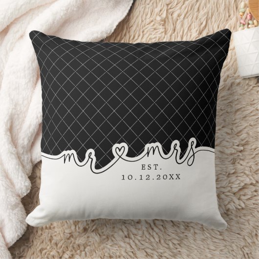 Frau Heart Script Schwarz-weiß Wedding Pillow Kissen (Decke)