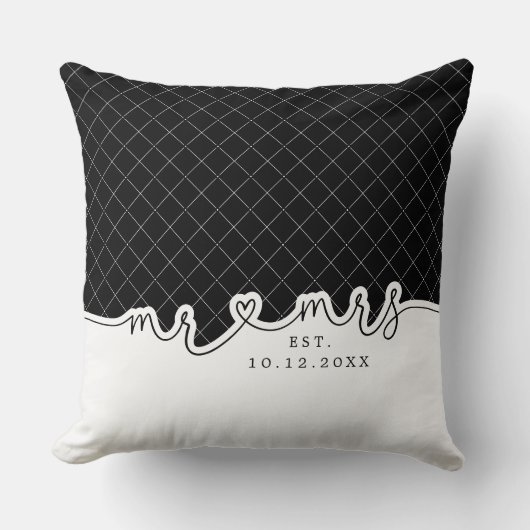 Frau Heart Script Schwarz-weiß Wedding Pillow Kissen (Vorderseite)