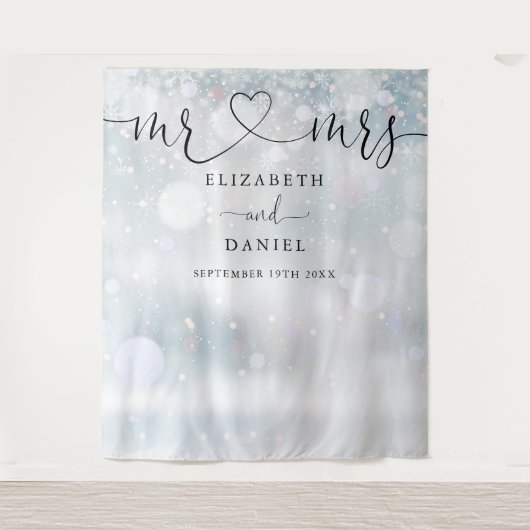 Frau Heart Script Winter Wedding Foto Hintergrund Wandteppich (Vorderseite)