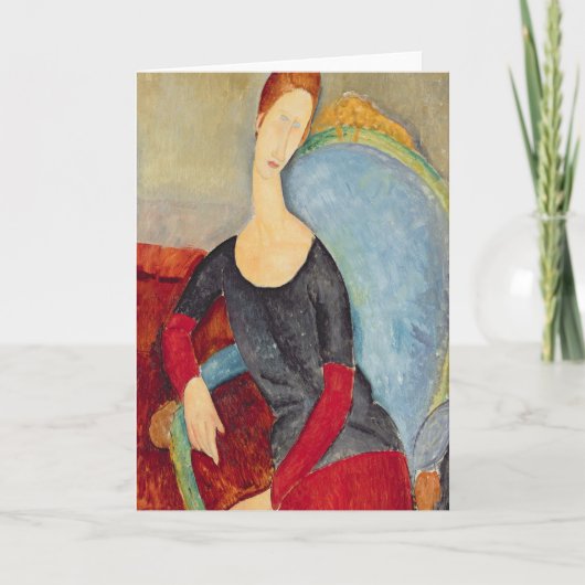 Frau Hebuterne in blauen Chair, 1918 Karte (Vorderseite)