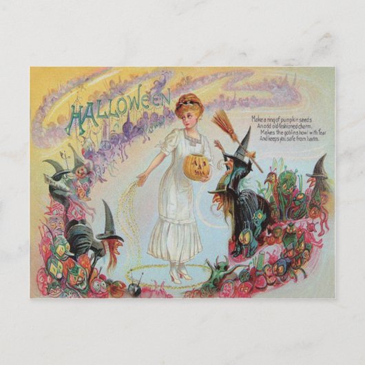 Frau Hexan Goblin Kürbislaterne Pumpkin Postkarte (Vorderseite)