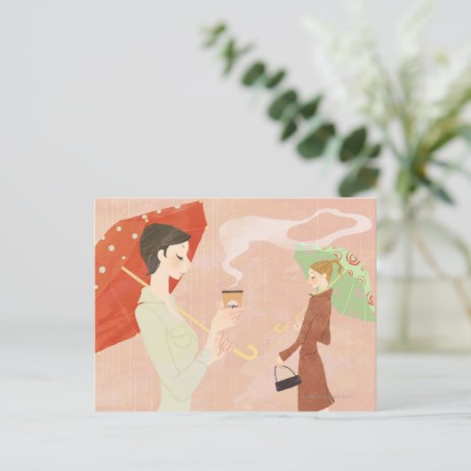 Frau Holding-Kaffee Postkarte (Stehend Vorderseite)