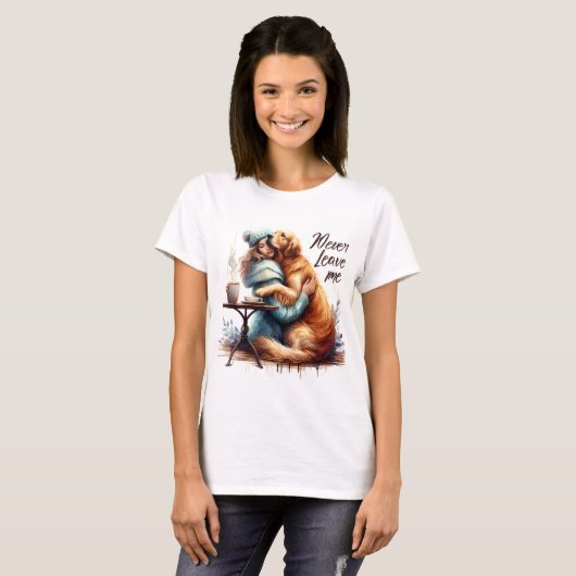 Frau Hugging Dog T-Shirt (Vorne ganz)