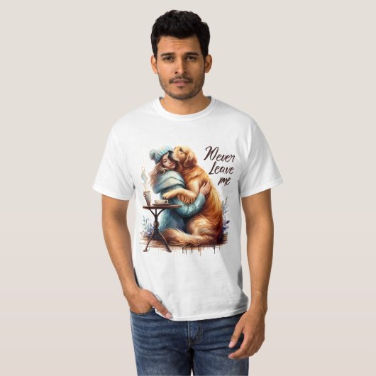Frau Hugging Dog T-Shirt (Vorne ganz)