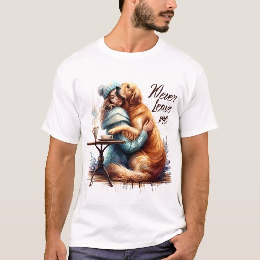 Frau Hugging Dog T-Shirt (Vorderseite)