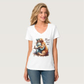 Frau Hugging Dog T-Shirt (Vorderseite Vollansicht)