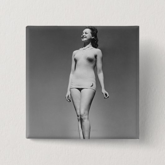 Frau im Badeanzug Button (Vorderseite)