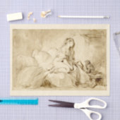 Frau im Bett mit ihrem Hundekhalk, der 1770er Jahr Seidenpapier (Handwerk)