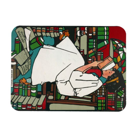 Frau im Bibliotheksmagnet Magnet (Horizontal)