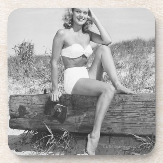 Frau im Bikini Getränkeuntersetzer (Vorderseite)