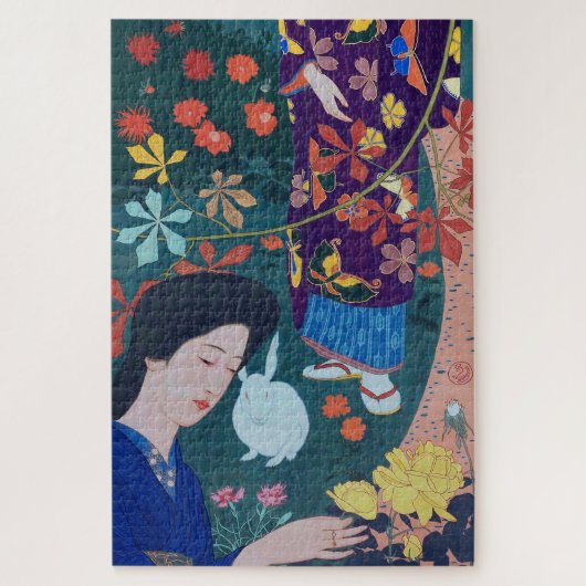 Frau im Blumengarten, Goyō Hashiguchi Puzzle (Vertikal)