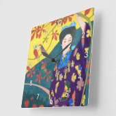 Frau im Blumengarten, Goyō Hashiguchi Quadratische Wanduhr (Winkel)