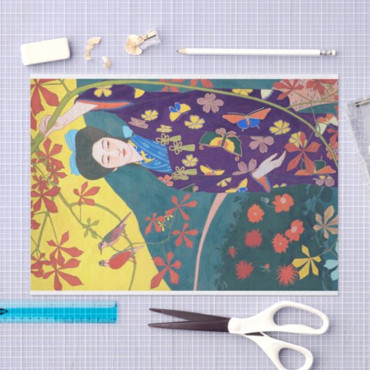 Frau im Blumengarten, Goyō Hashiguchi Seidenpapier (Handwerk)