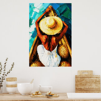 Frau im Boot – Palettenmesser Texturmalerei Poster
