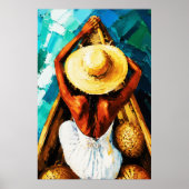 Frau im Boot – Palettenmesser Texturmalerei Poster (Vorne)