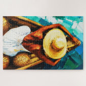 Frau im Boot – Palettenmesser Texturmalerei Puzzle (Horizontal)