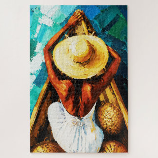 Frau im Boot – Palettenmesser Texturmalerei Puzzle