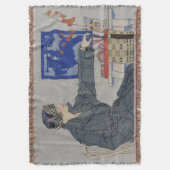 Frau im Café mit Vintagem Umbrella-Gemälde Decke (Vorderseite Vertikal)