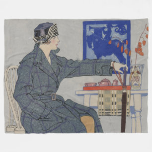 Frau im Café mit Vintagem Umbrella-Gemälde Fleecedecke