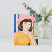 Frau im Café Postkarte (Stehend Vorderseite)