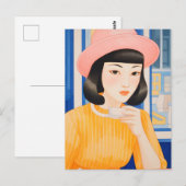 Frau im Café Postkarte (Vorne/Hinten)