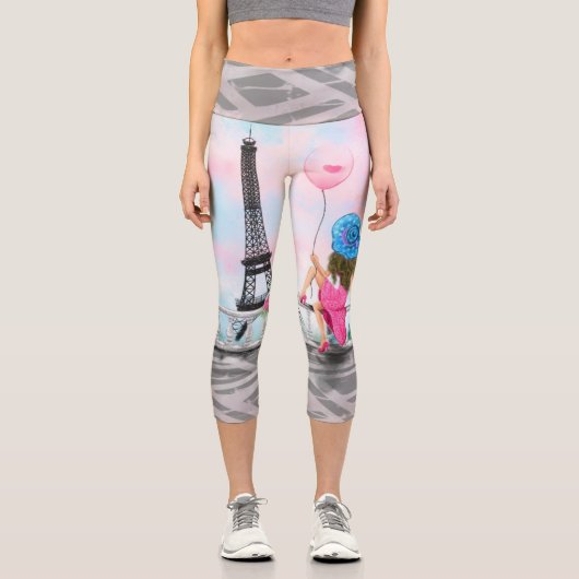 Frau im Eiffelturm von Paris Capri Leggings (Vorderseite)
