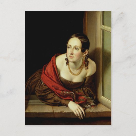 Frau im Fenster oder, Die Ehefrau eines Postkarte (Vorderseite)