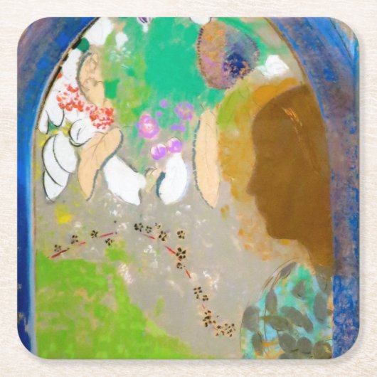 Frau im Fenster, Redon Rechteckiger Pappuntersetzer (Vorderseite)