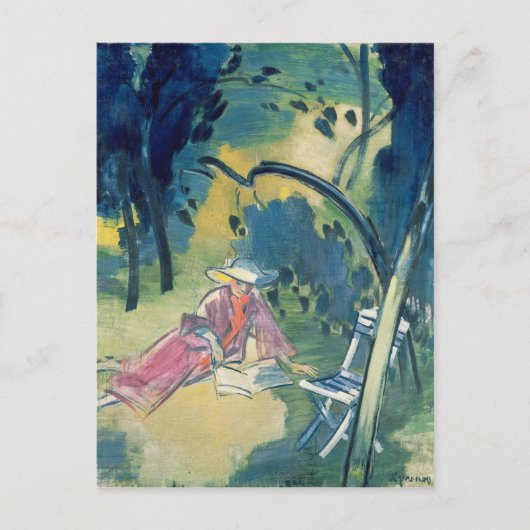 Frau im Garten Postkarte (Vorderseite)