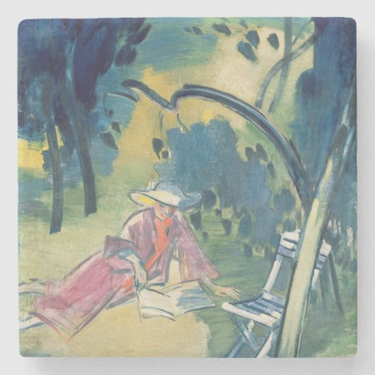 Frau im Garten Steinuntersetzer (Vorderseite)