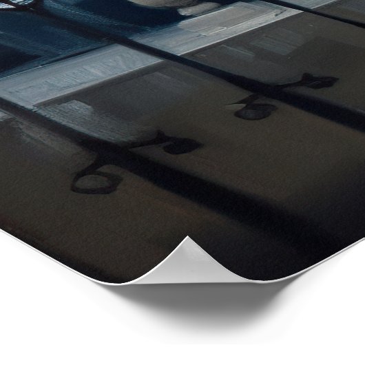 Frau im gelben Badezimmer Admiring Eiffelturm Poster (Ecke)