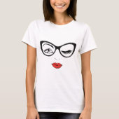 Frau im Gesicht Winking Girl in Glasses Eyelash T-Shirt (Vorderseite)