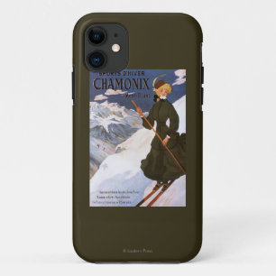 Frau im grünen Skifahren-Plakat Case-Mate iPhone Hülle